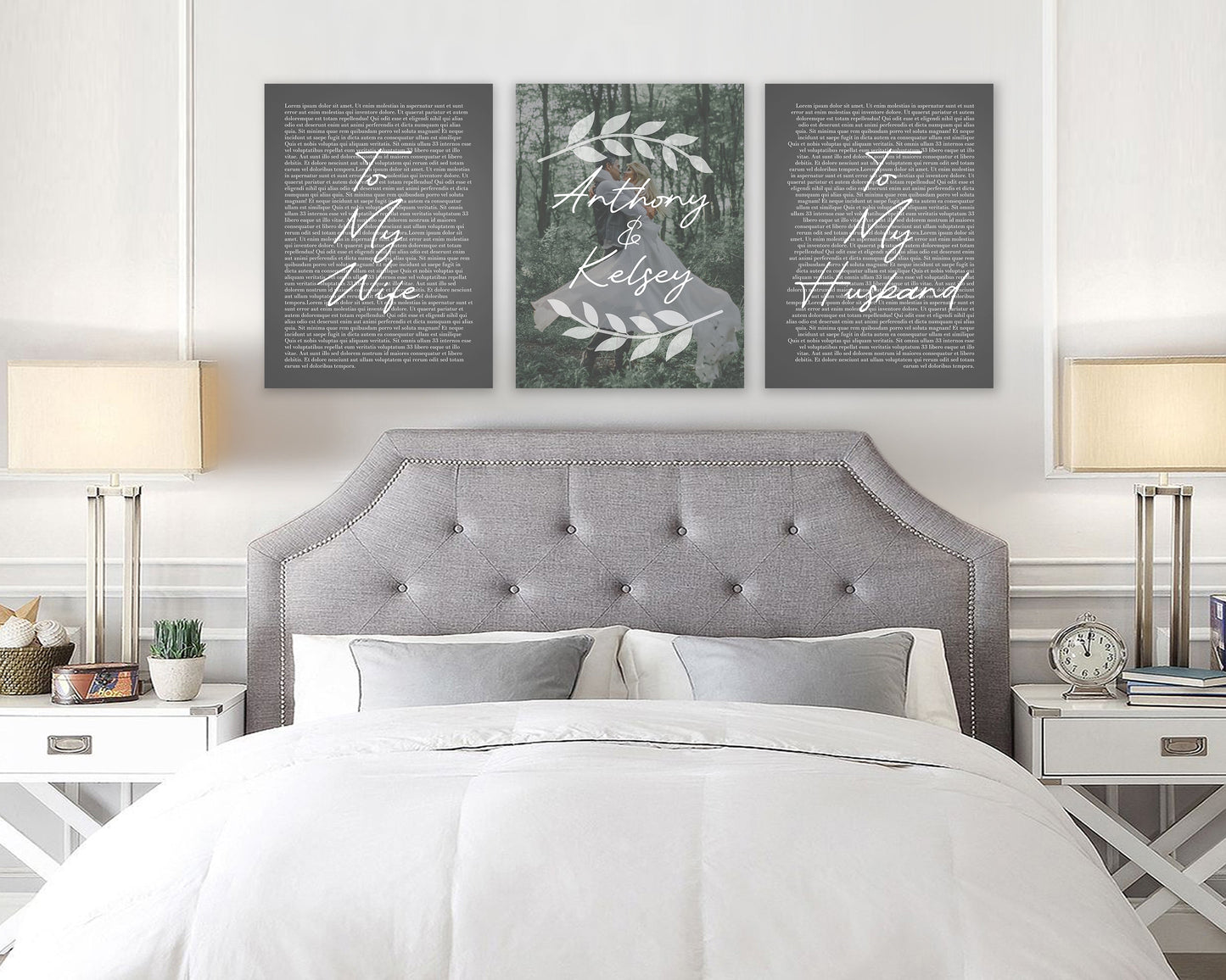 Personalized 3 Panel Wedding Vows Canvas with Names, Ivy and Photo