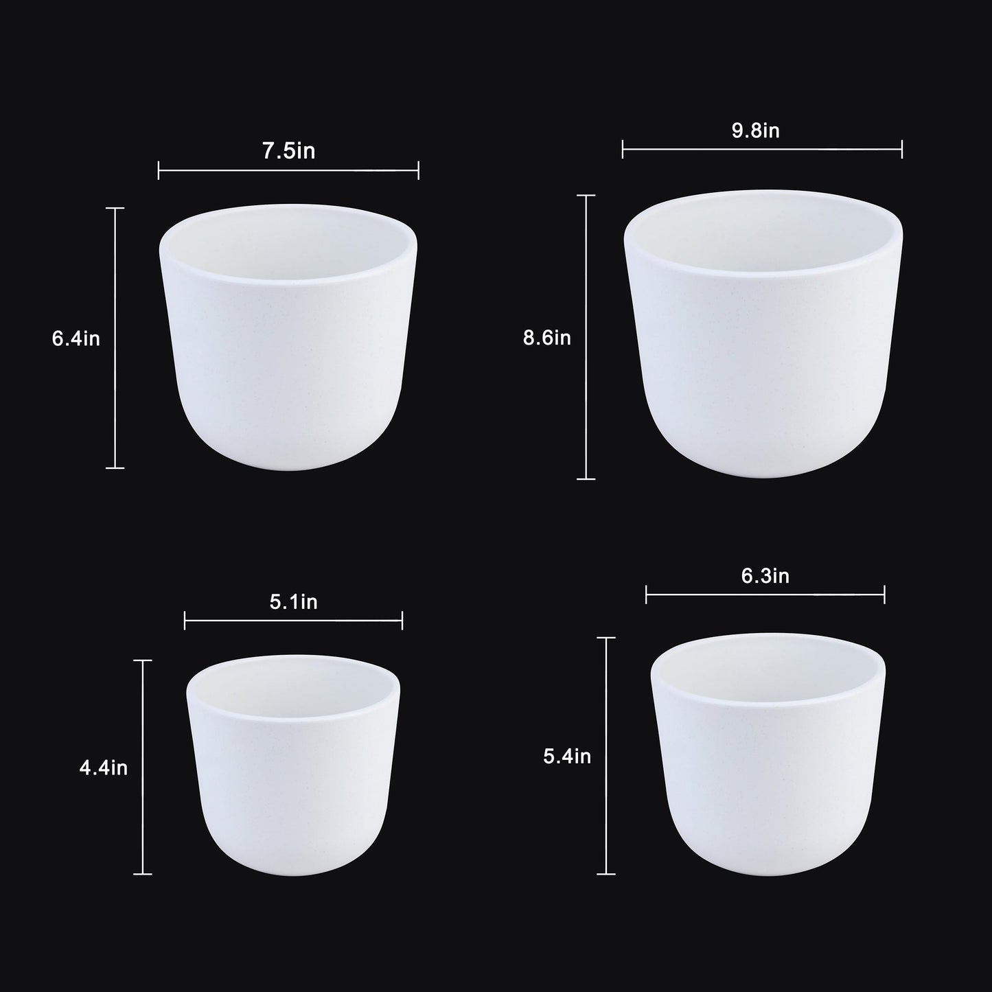 4-Piece White Plastic Round Planter Pot Set – Minimalist Modern Design