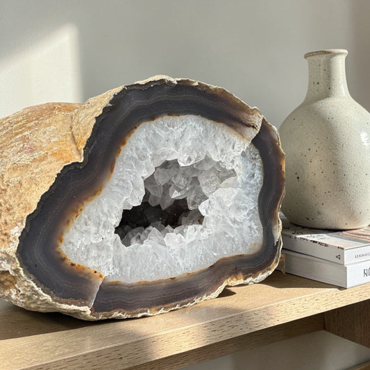 White quartz crystal geode cave, semi precious rocks