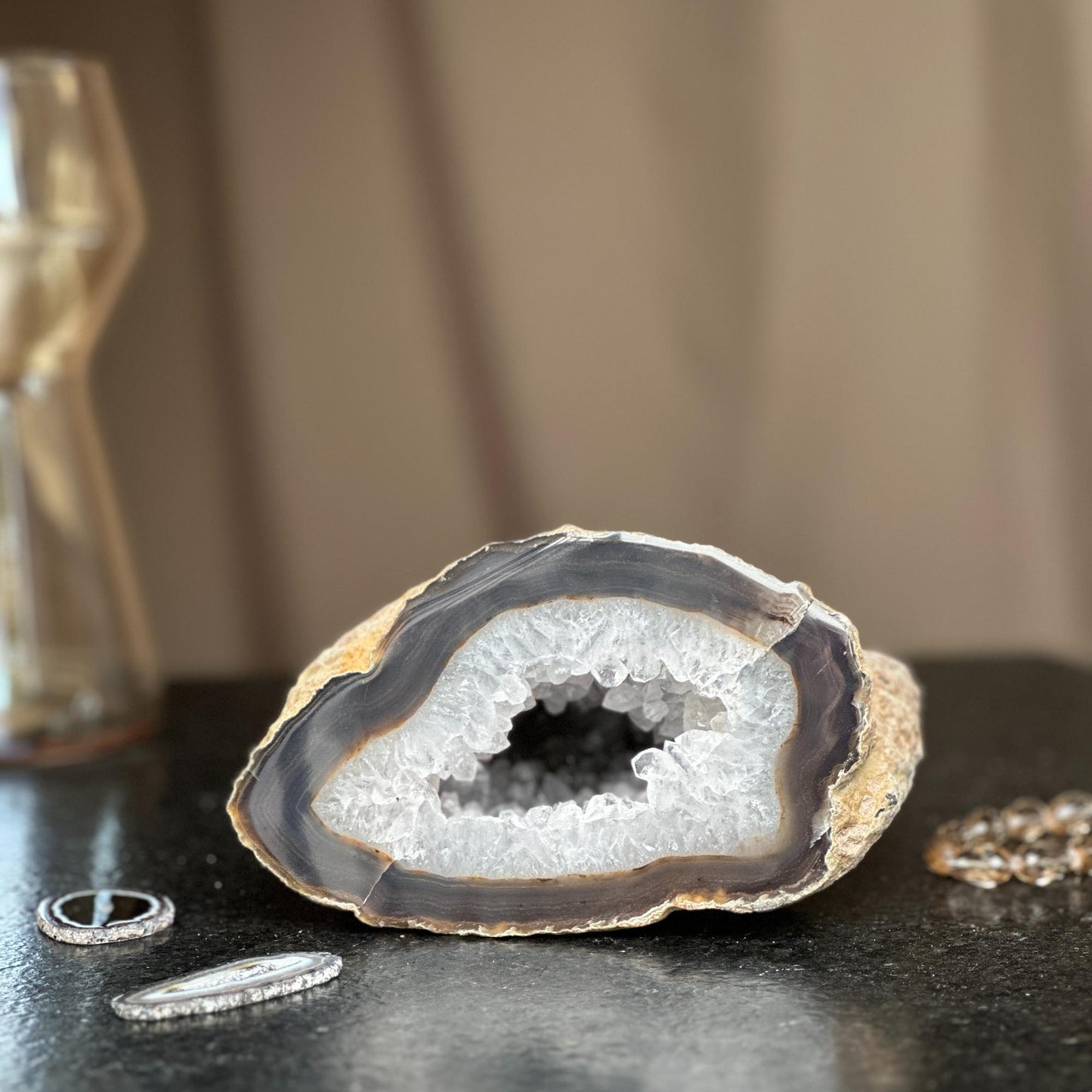White quartz crystal geode cave, semi precious rocks