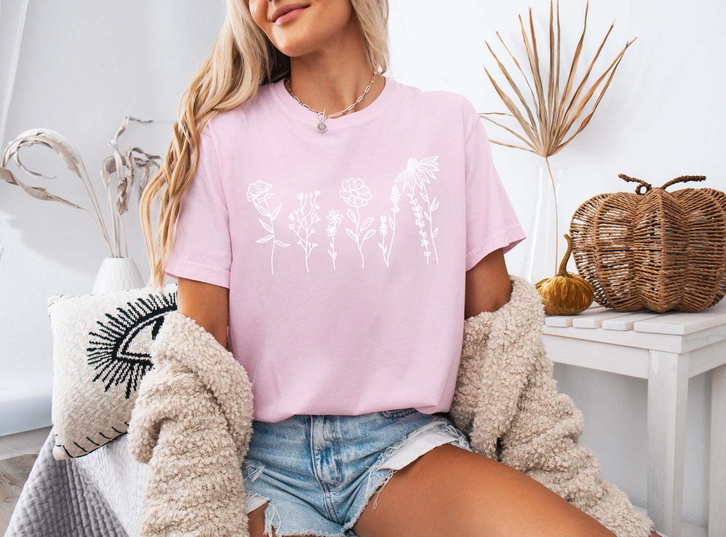 Wildflowers Botanical Plant Nature Garment Dyed T Shirt