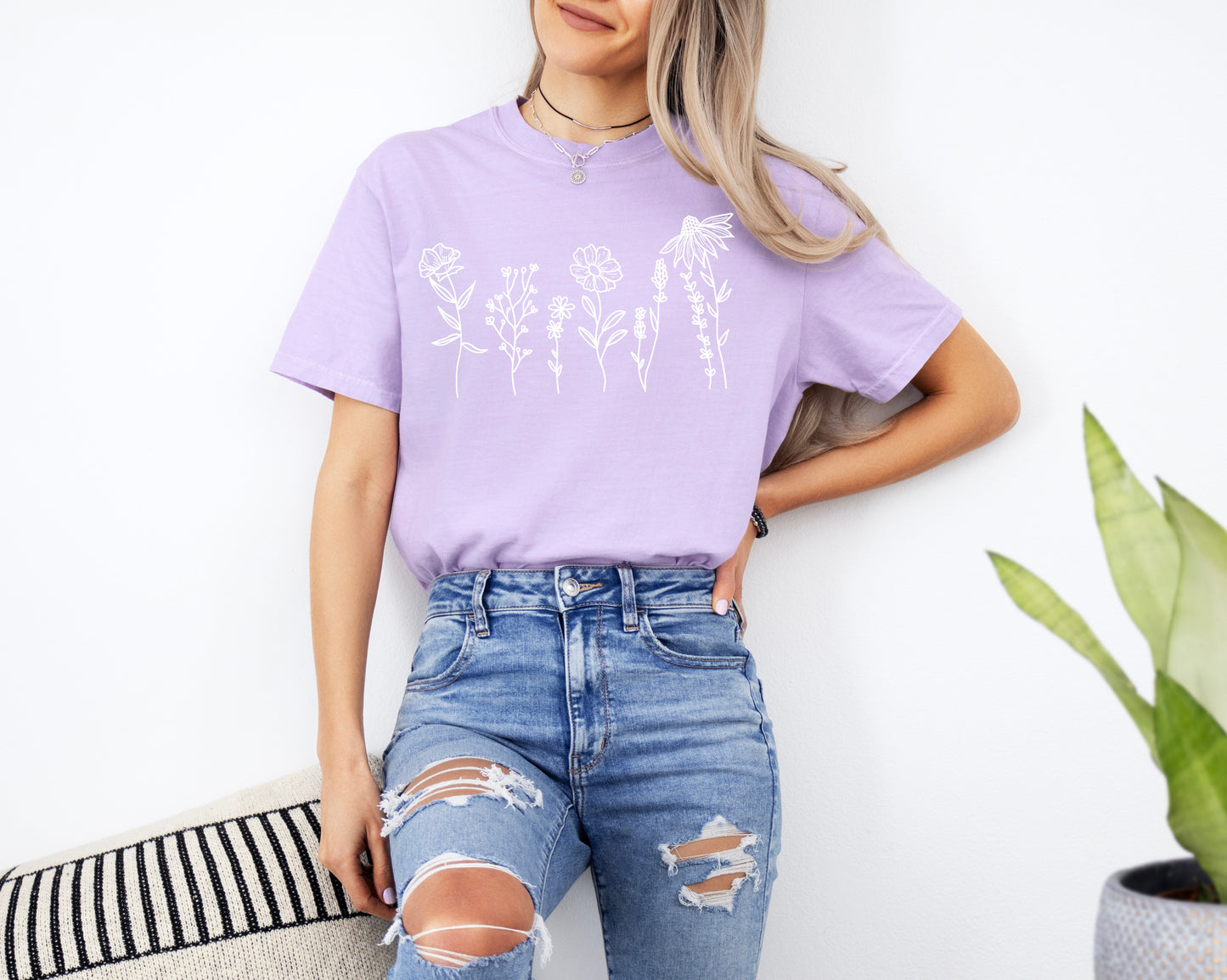 Wildflowers Botanical Plant Nature Garment Dyed T Shirt