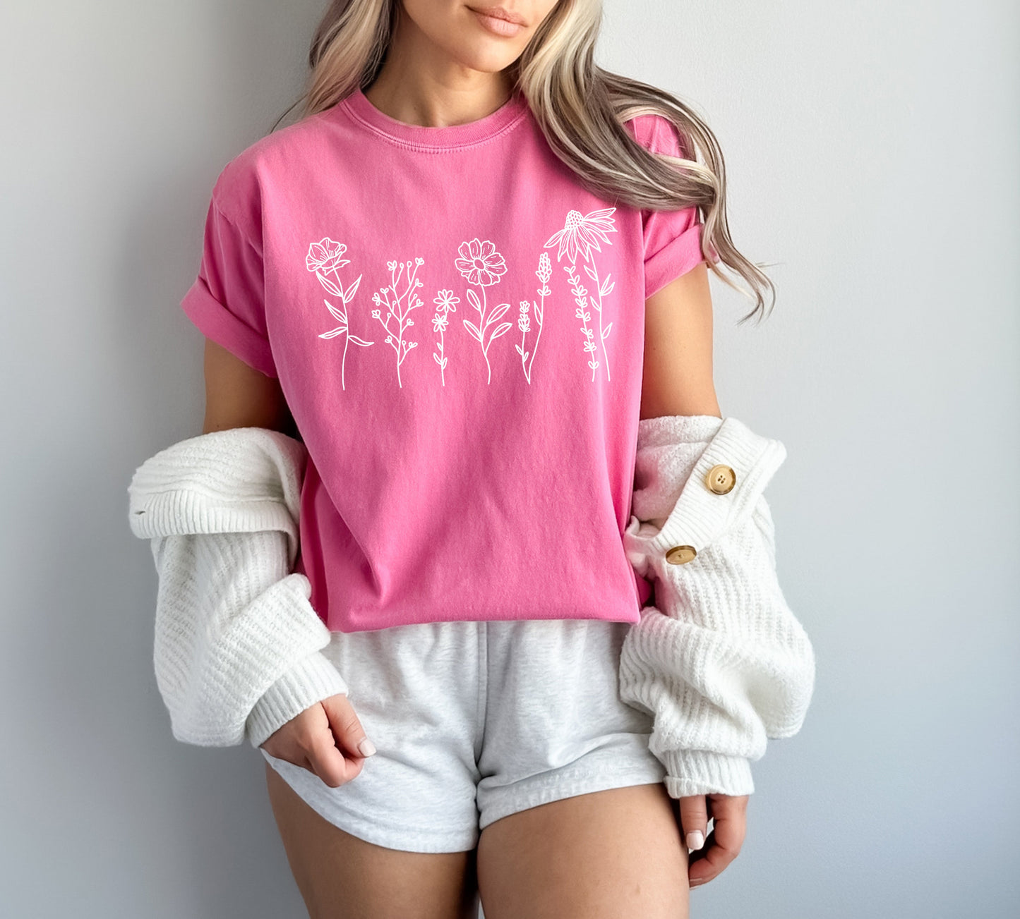 Wildflowers Botanical Plant Nature Garment Dyed T Shirt