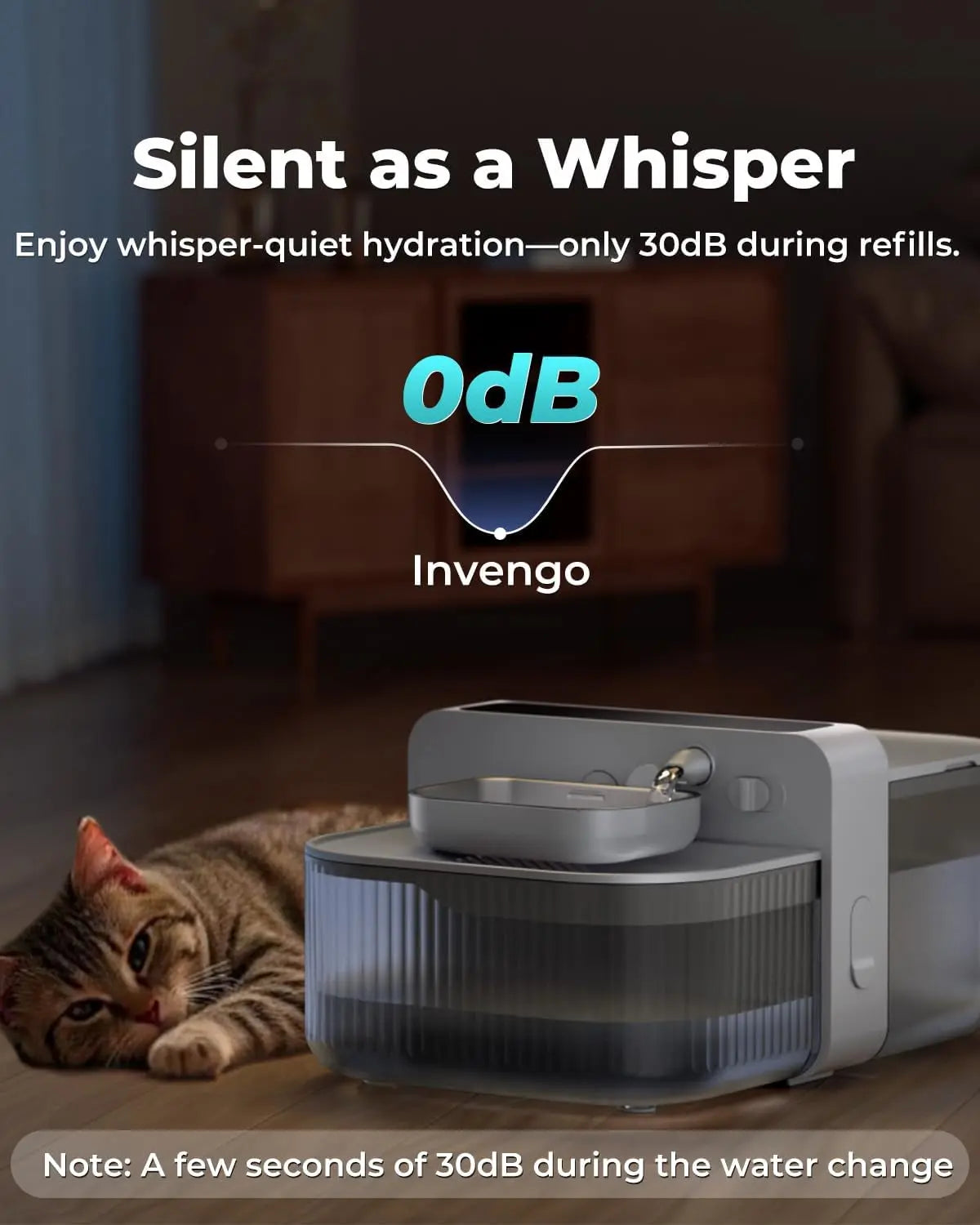 Wireless Cat Water Fountain No Filter Stainless Steel 3.5L Quiet Auto