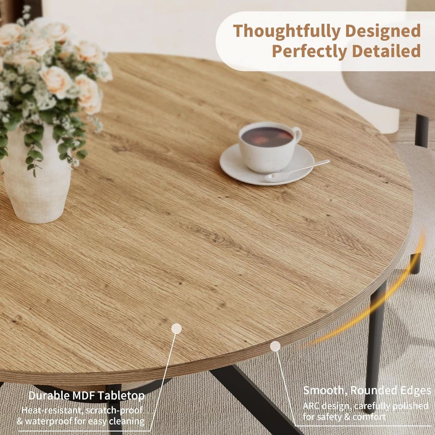 42 Inch Round Farmhouse Dining Table With Compact Storage