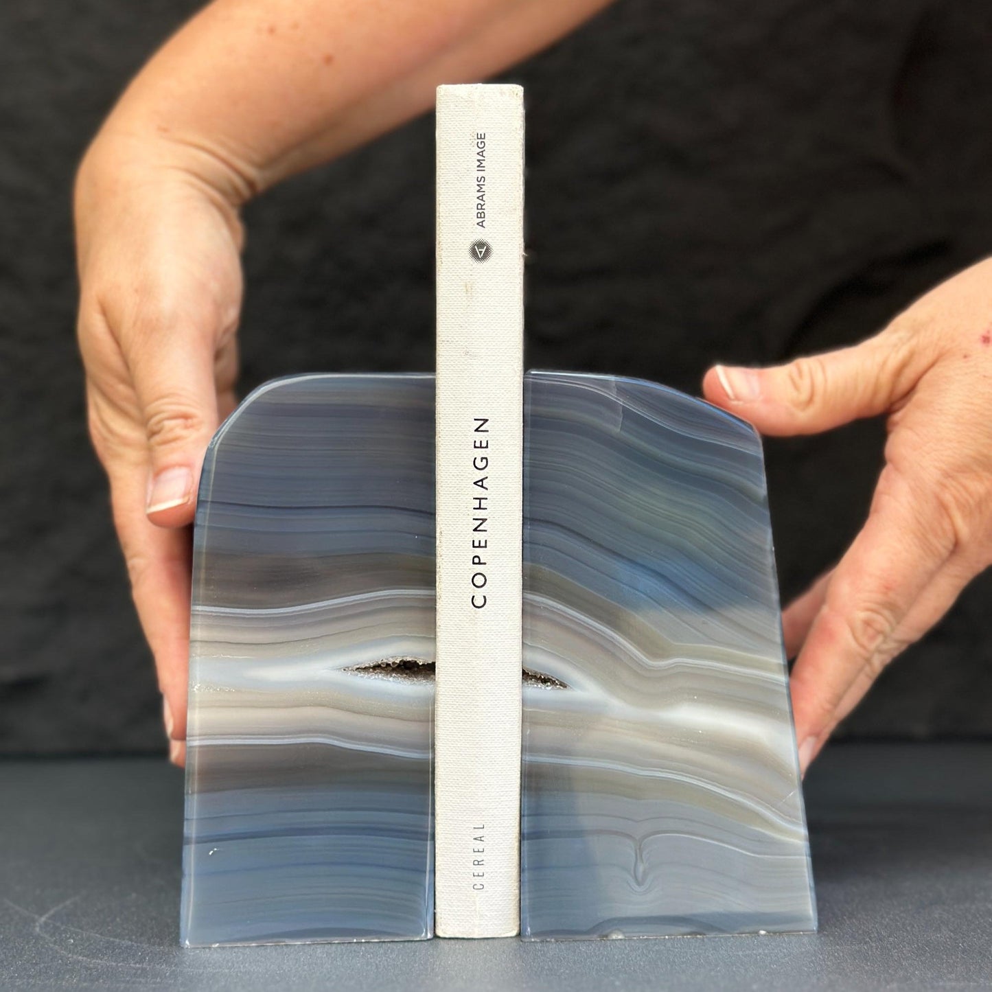 Agate Bookend set with gray and black tones