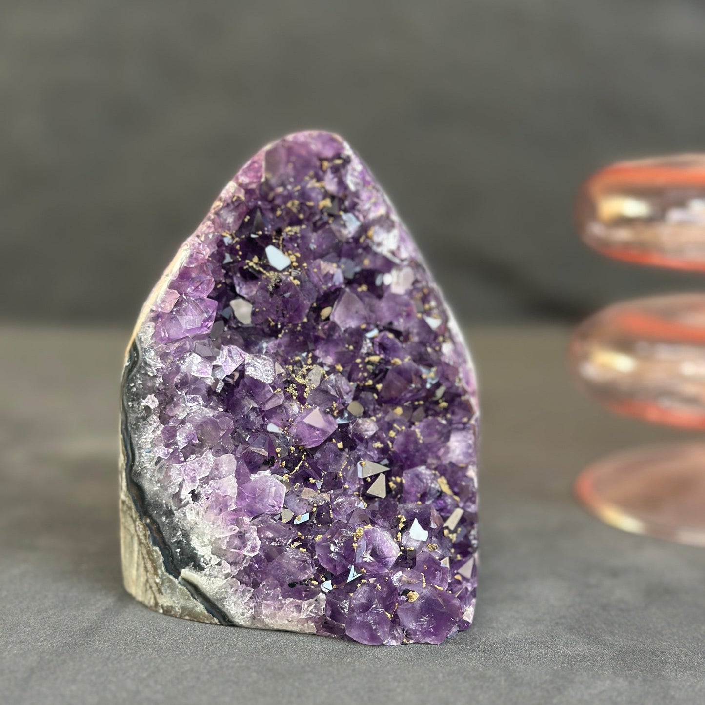 Amethyst cluster, Uniquely stone for tabletop decor, natural crystal stone with agate formations