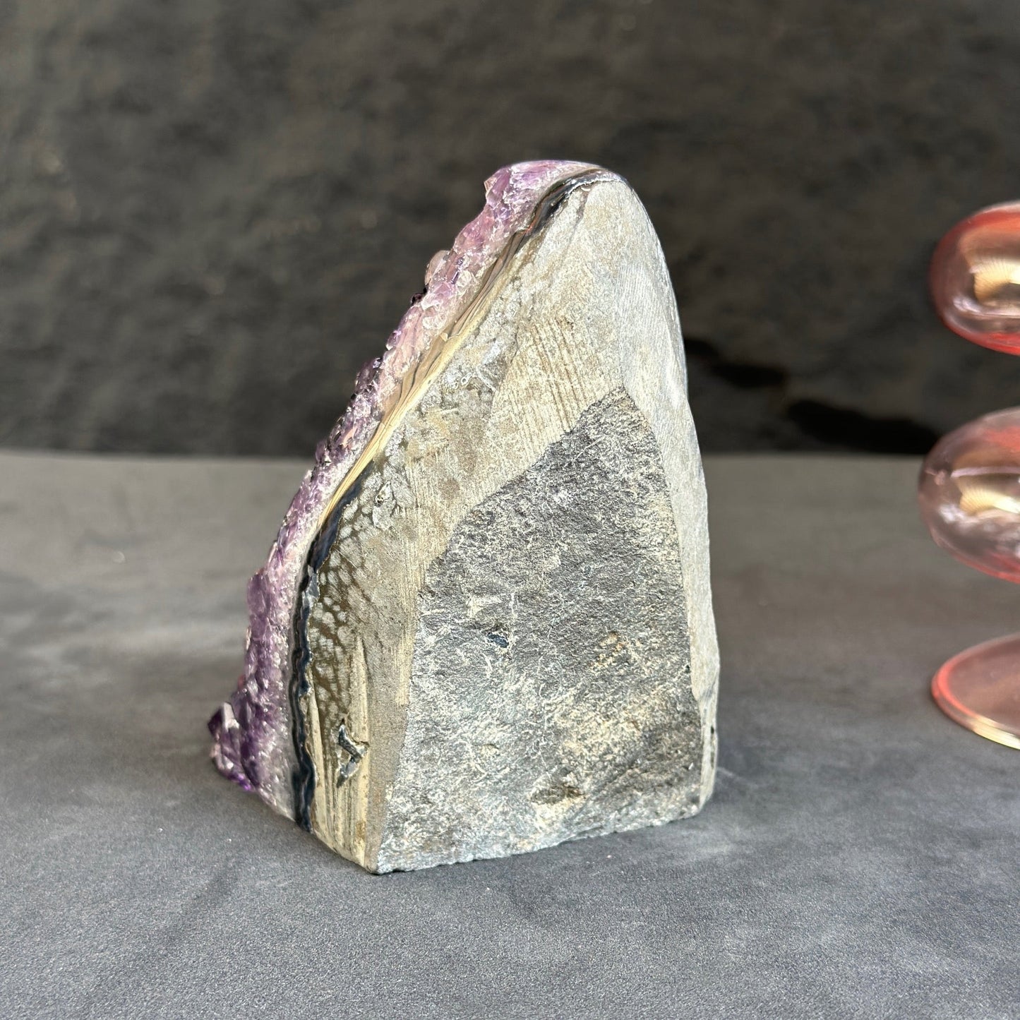 Amethyst cluster, Uniquely stone for tabletop decor, natural crystal stone with agate formations
