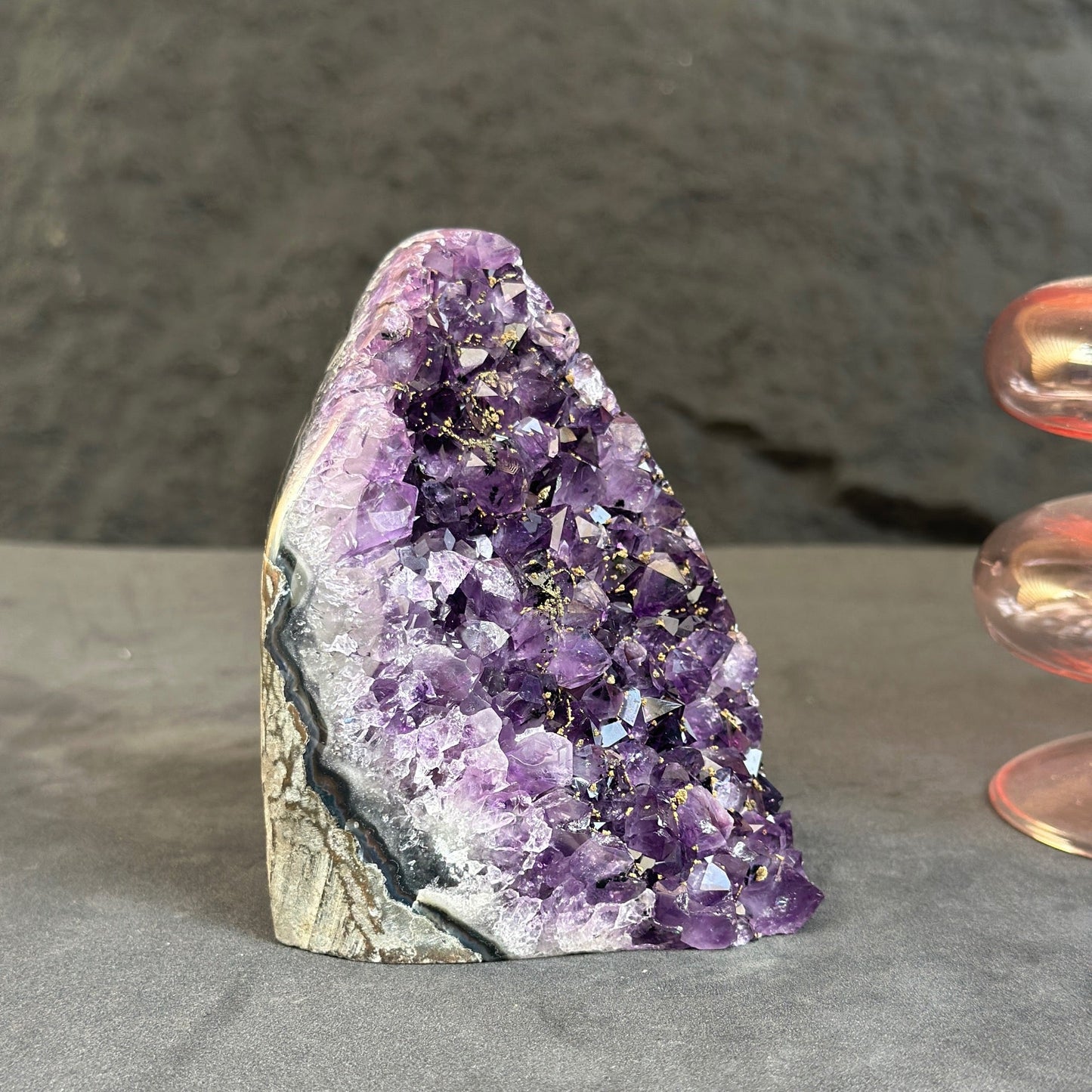 Amethyst cluster, Uniquely stone for tabletop decor, natural crystal stone with agate formations