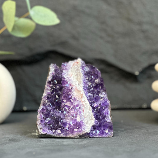 Amethyst Crystal Cluster Cave Geode with calcite formation