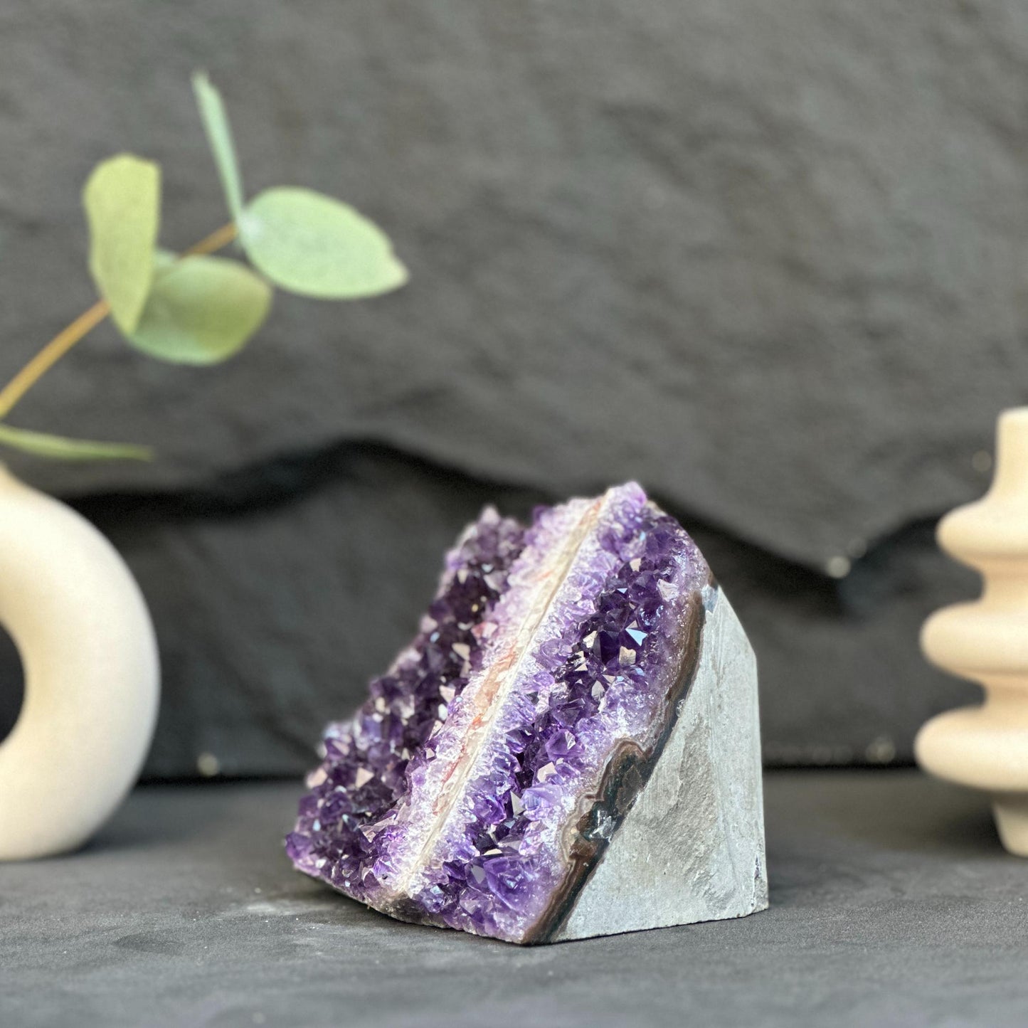 Amethyst Crystal Cluster Cave Geode with calcite formation
