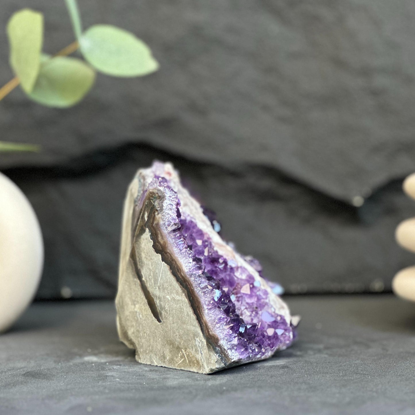 Amethyst Crystal Cluster Cave Geode with calcite formation
