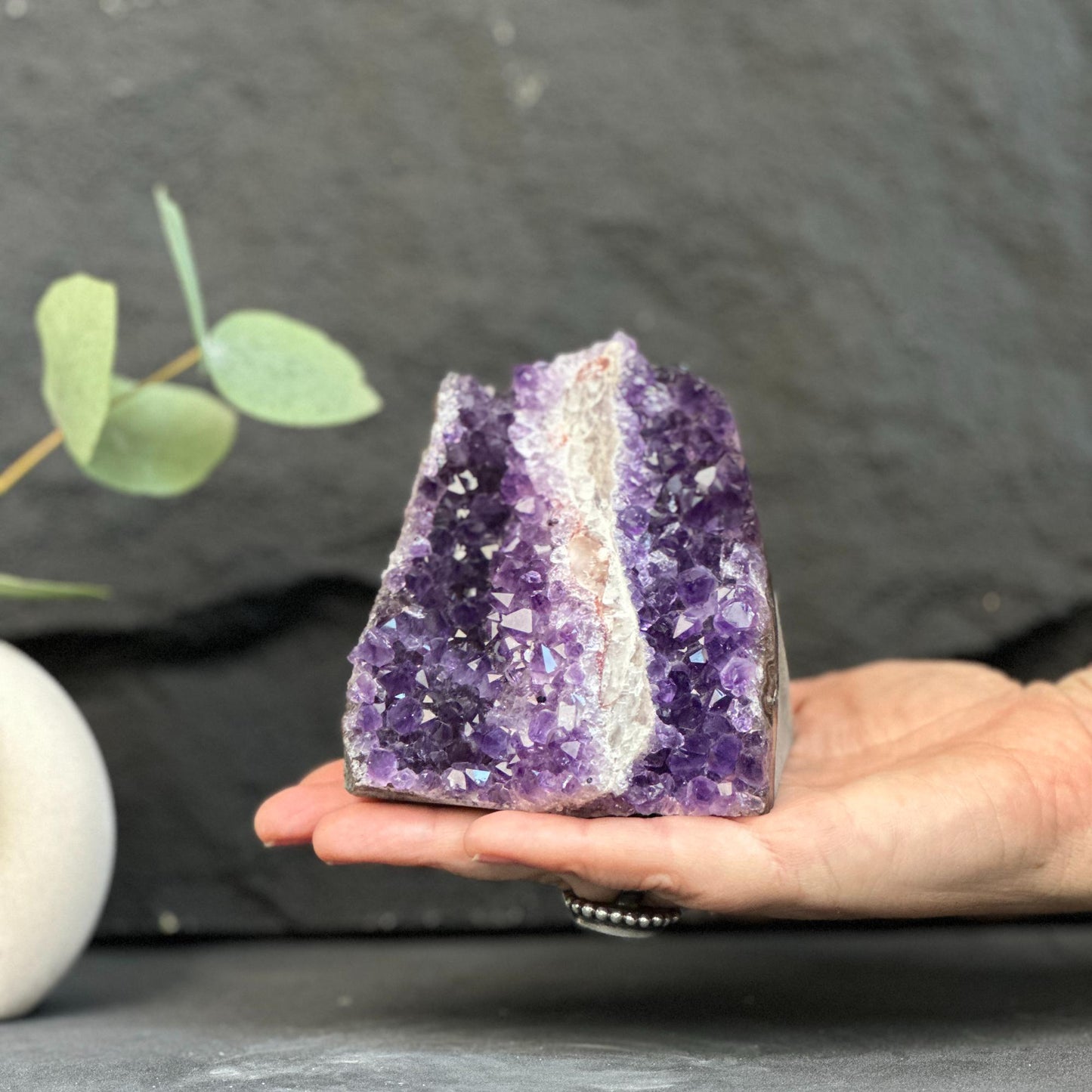 Amethyst Crystal Cluster Cave Geode with calcite formation