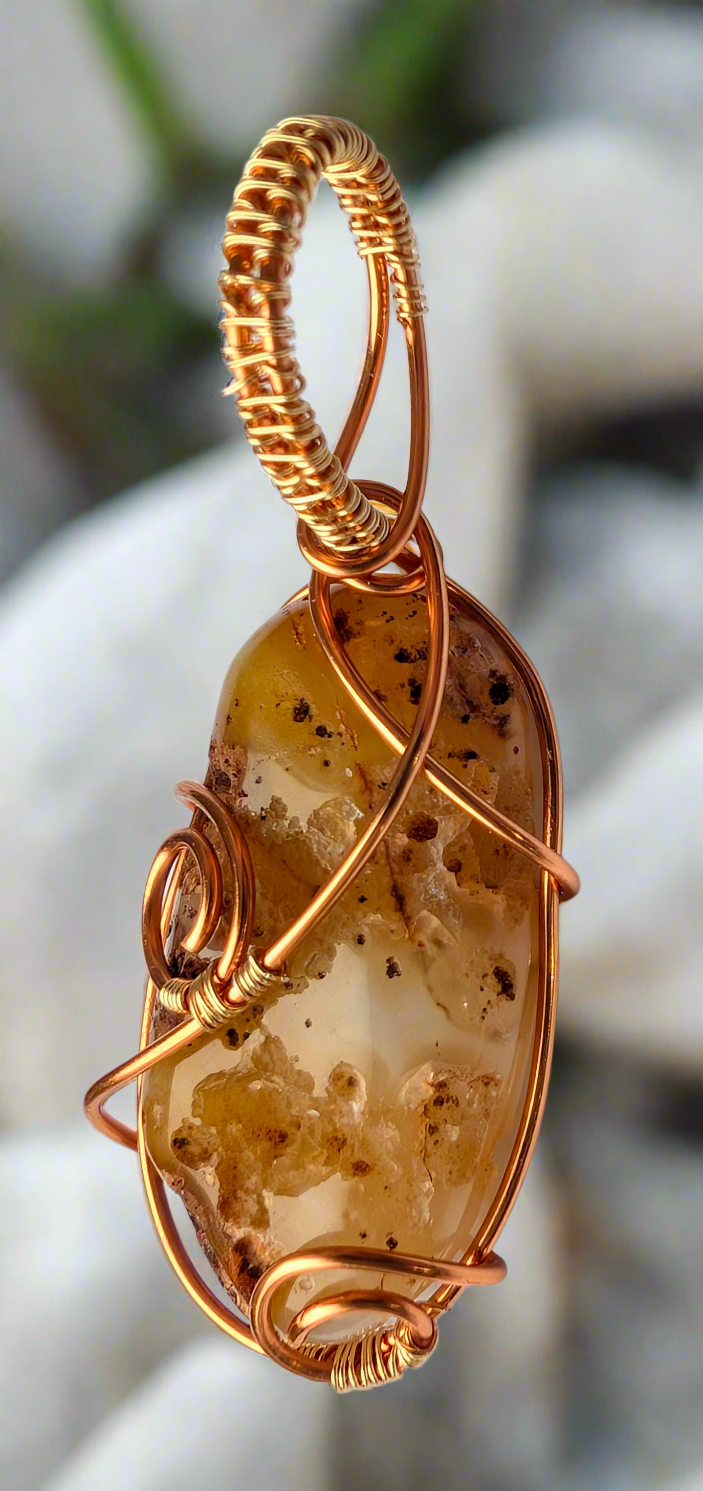 Plated Montana Moss Agate Druzy Cabochon Necklace