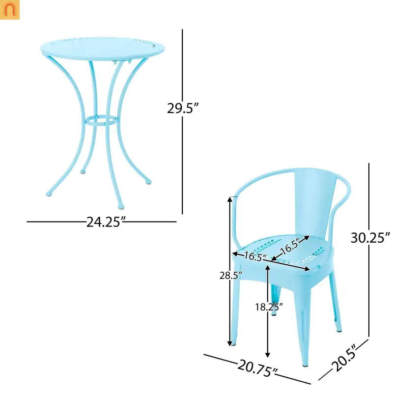 Outdoor Bistro Set Cast Iron Matte Light Blue Floral 3 Piece