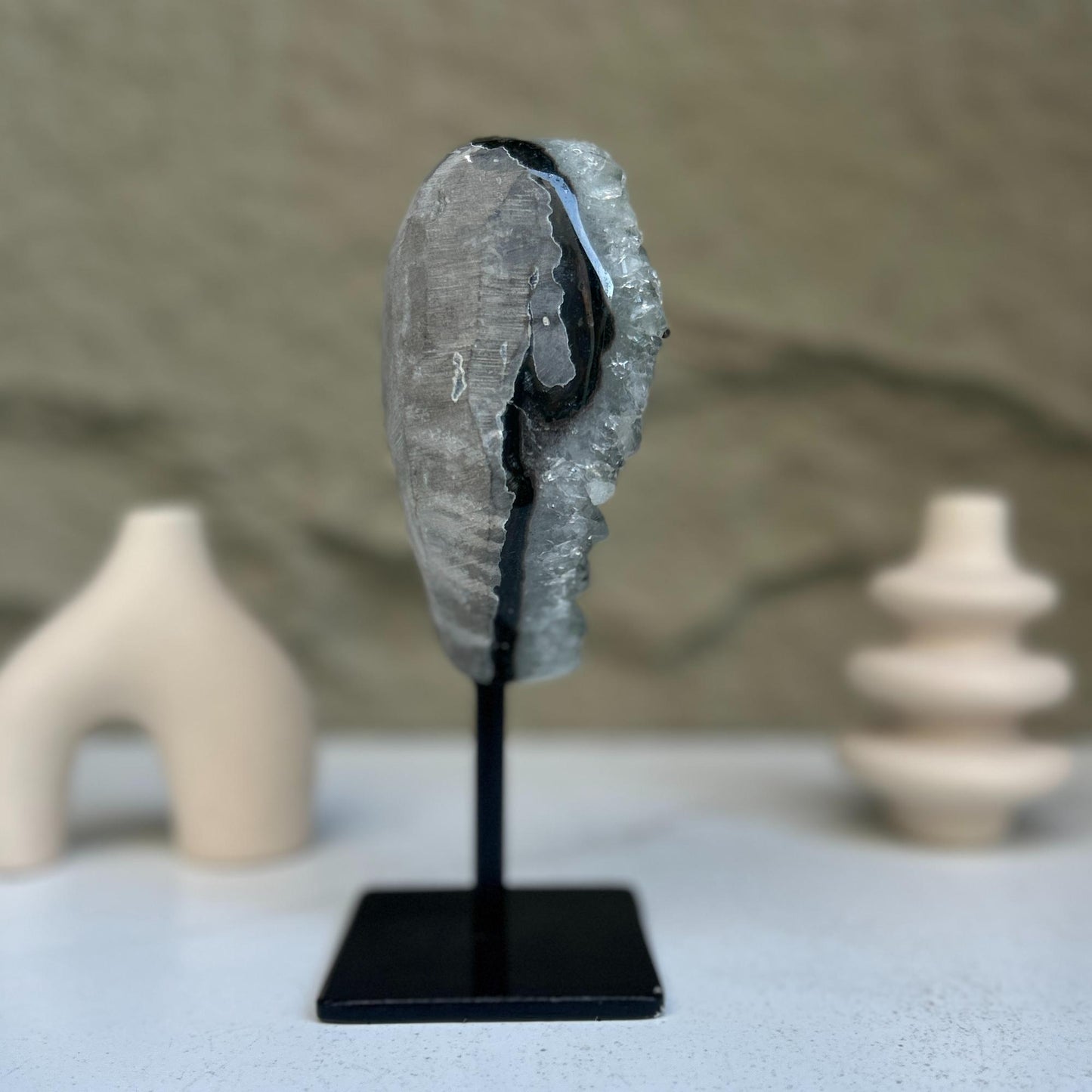 Natural Quartz Crystal Galaxy Geode On Metal Stand