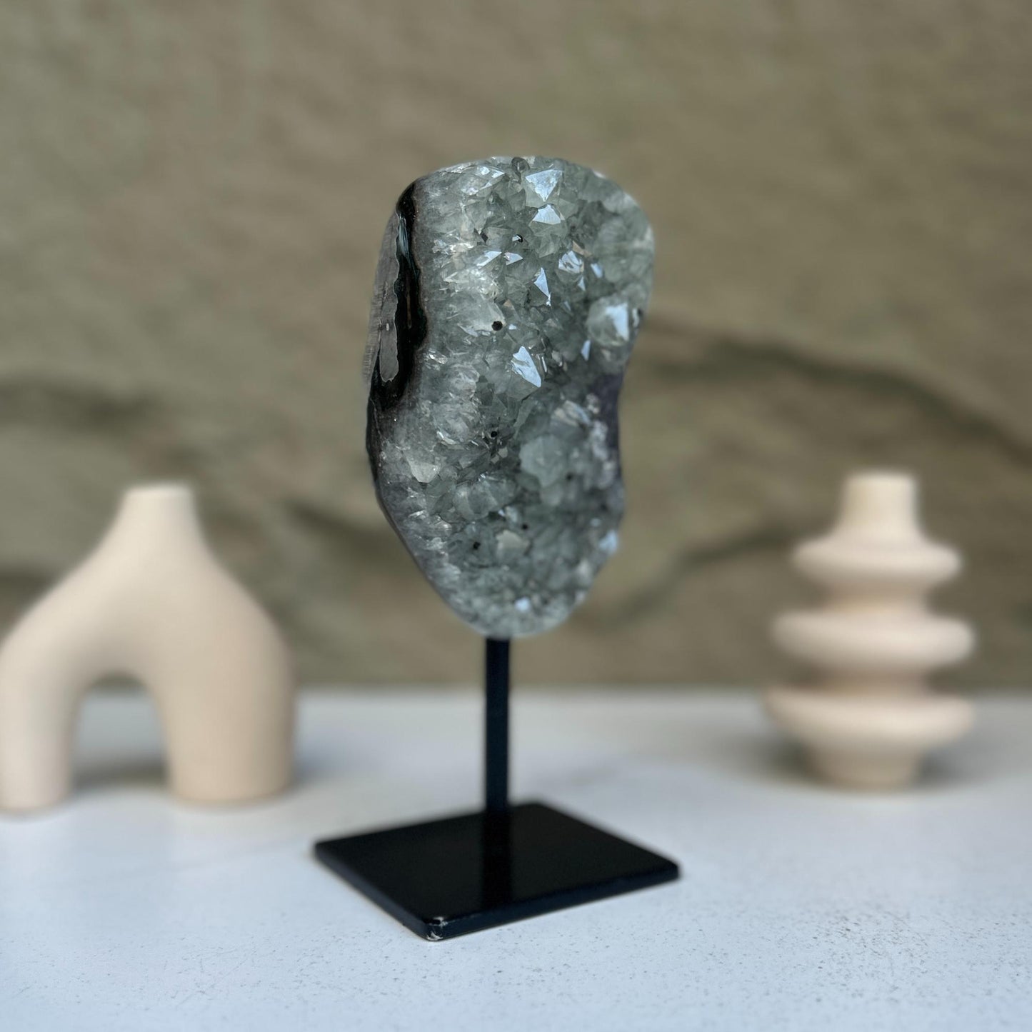Natural Quartz Crystal Galaxy Geode On Metal Stand