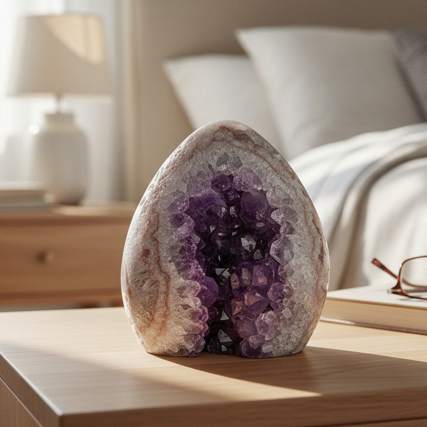 Uruguayan Amethyst and Agate Cave, Natural Geode, 7 inches Amethyst crystal