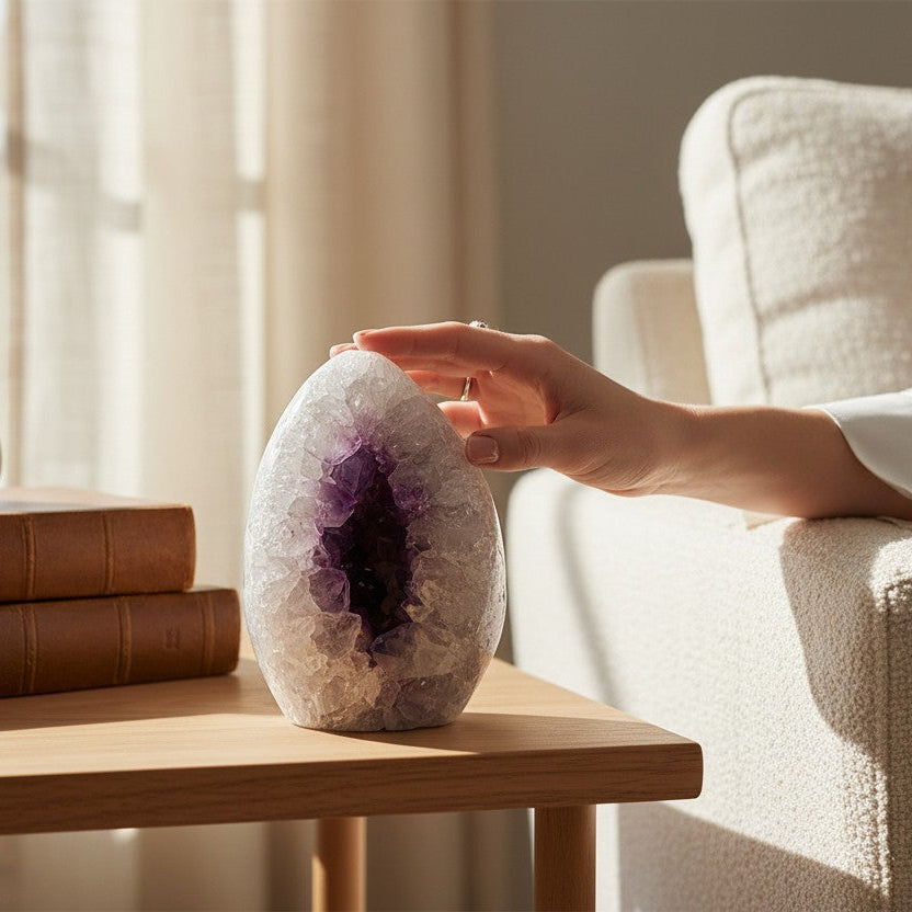 Quartz, Amethyst and Agate Stone Egg, 3 Lb Oval Full polished Crystal