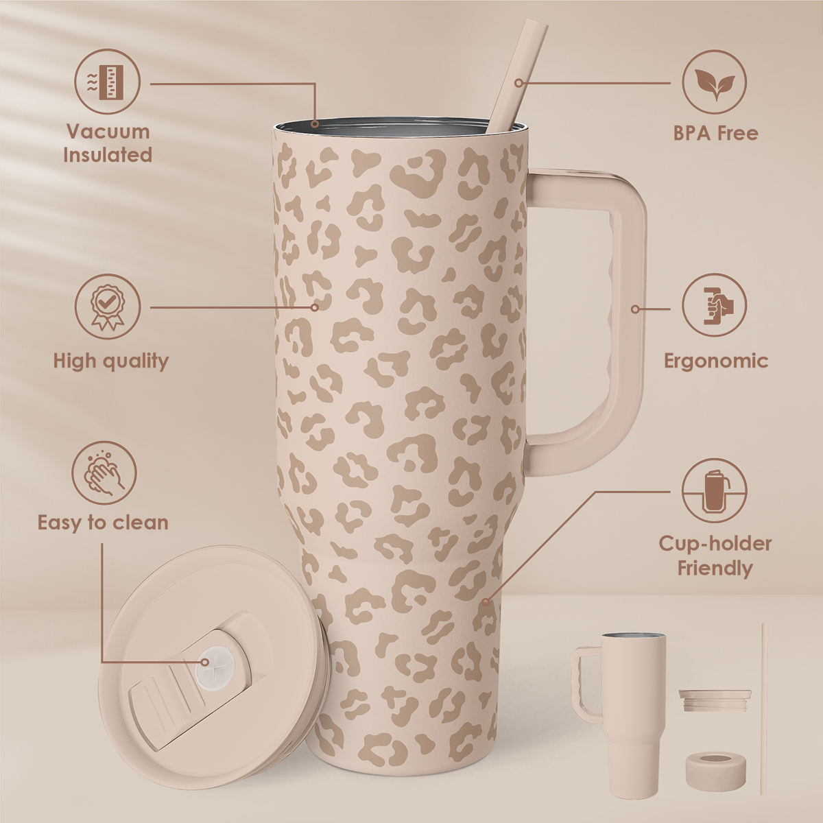 Brown Leopard Slidemate | Slider Tumbler with Handle 40oz