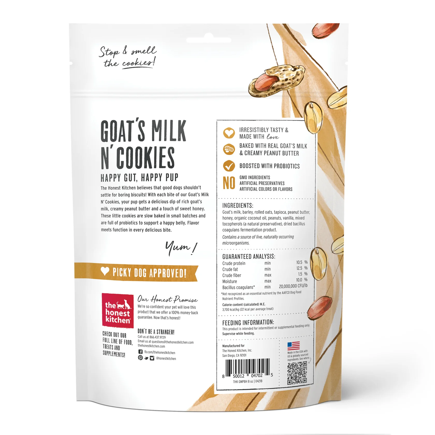 Honest Kitchen Goat Milk and Cookies Peanut Butter and Honey Dog Treats (8oz)