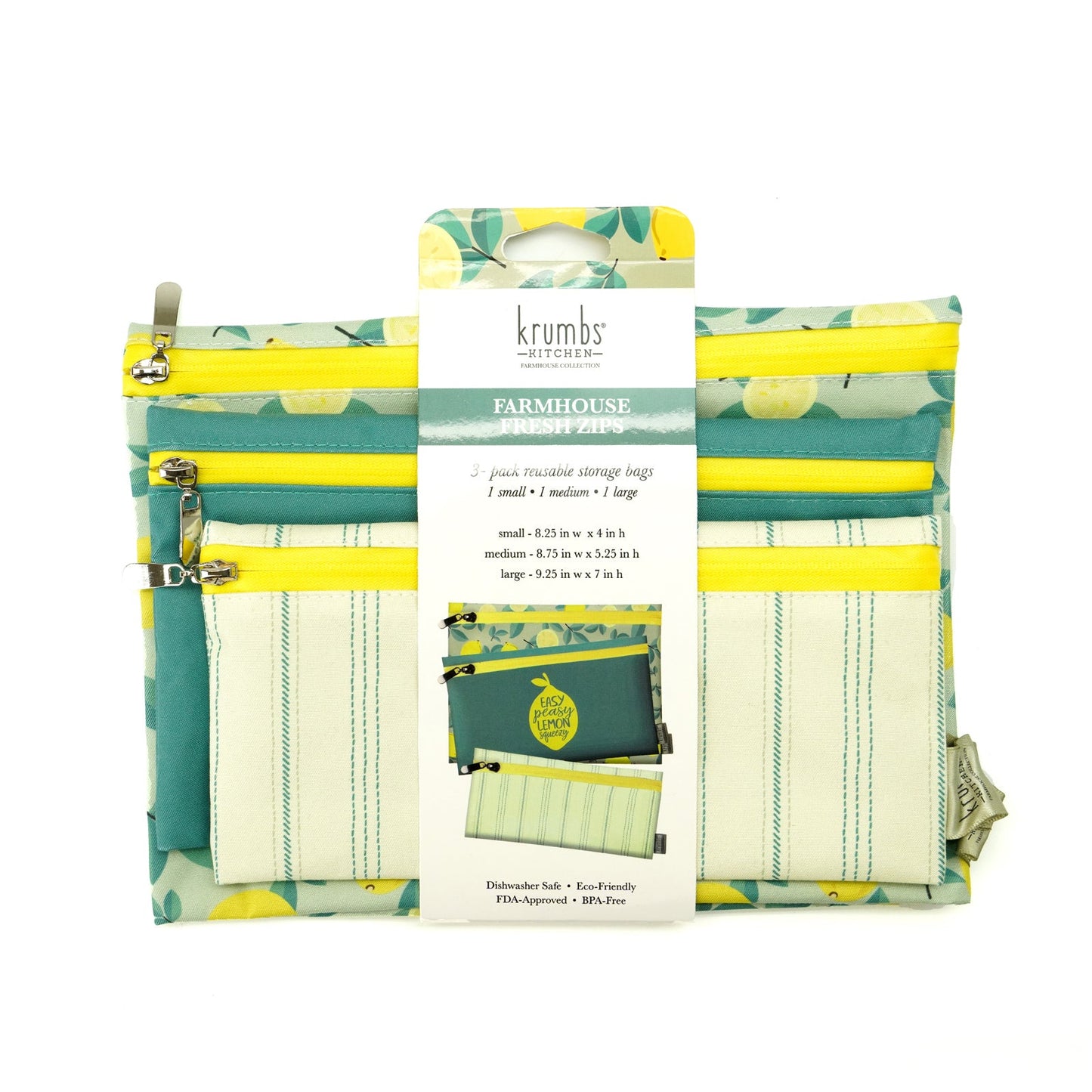 Krumbs Kitchen® Farmhouse Fresh Zips Reusable Storage Bags (3-Pack)