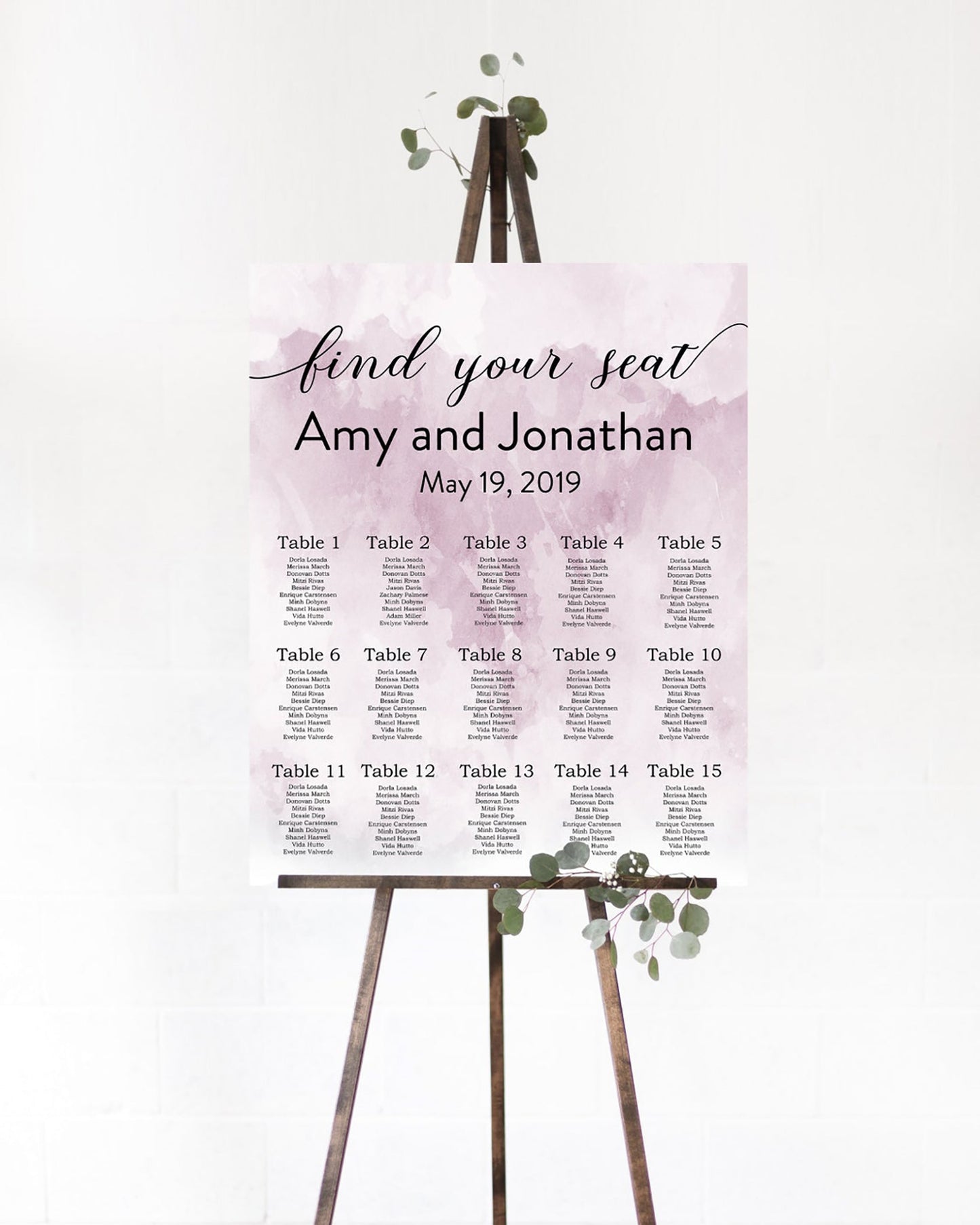 Pink Watercolor Wedding Seating Chart