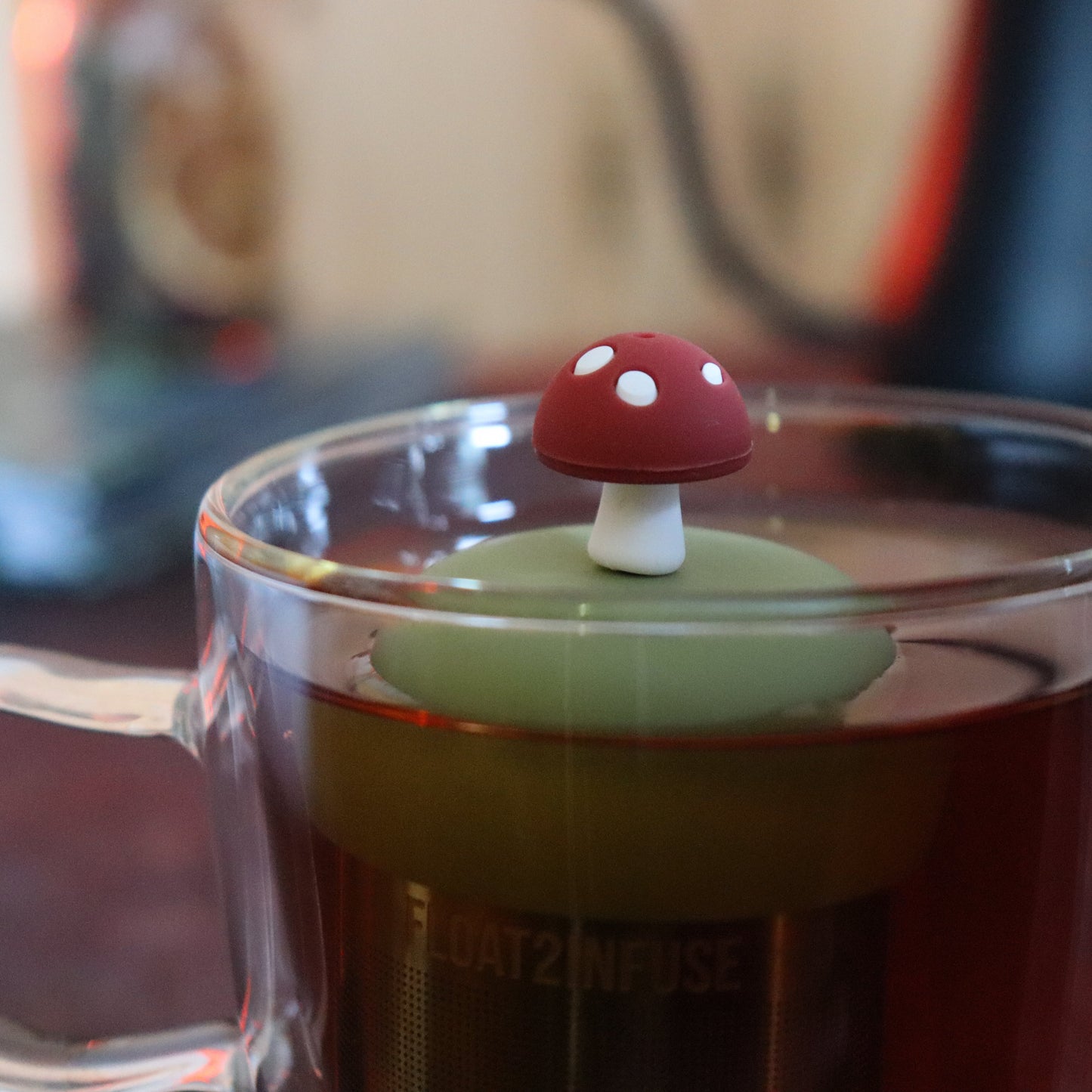 Floating Chestnut Brown Mushroom Tea Infuser - Cute Tea Infuser for Loose Leaf Tea