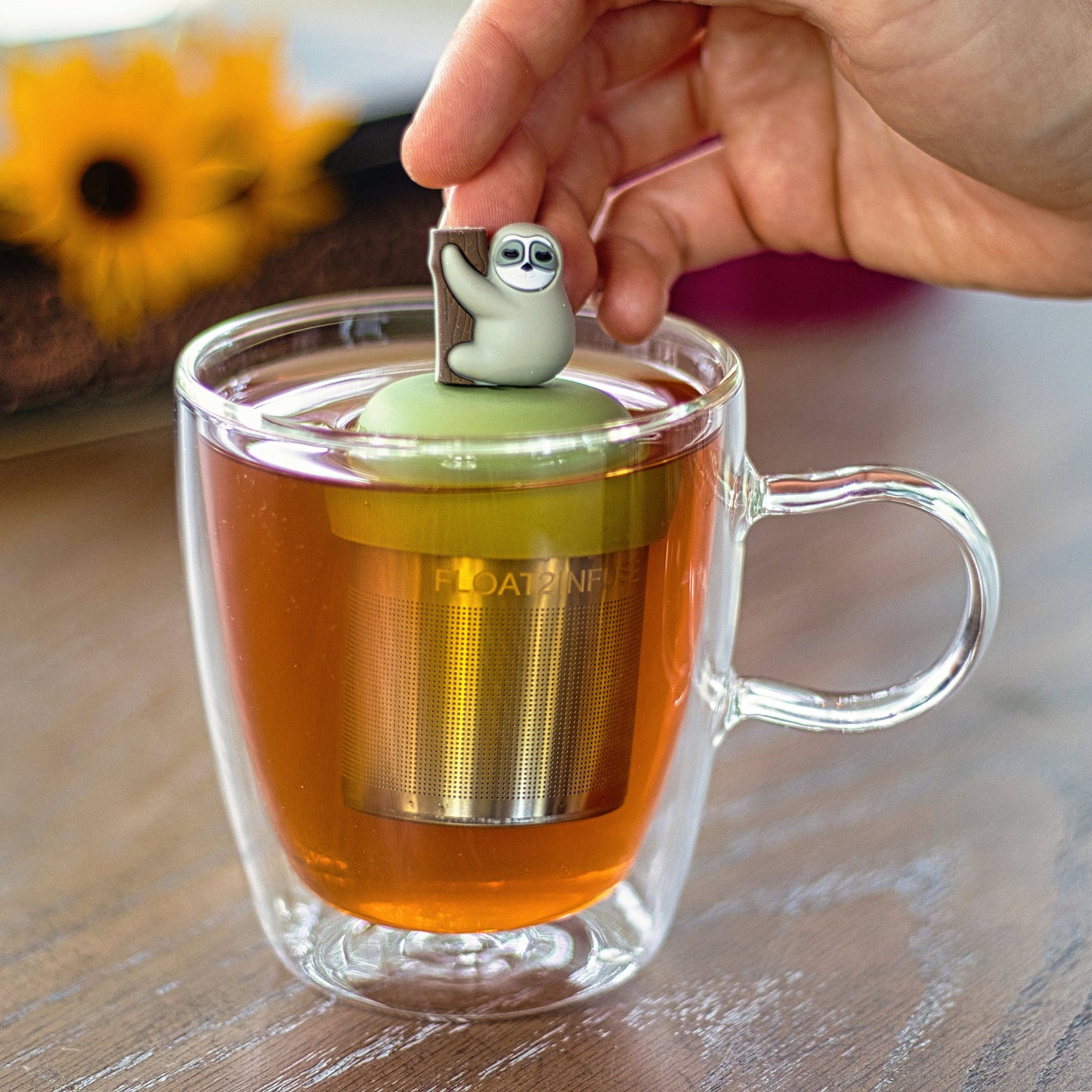 Floating Grey Tree Sloth Tea Infuser - Cute Animal Tea Infuser for Loose Leaf Tea