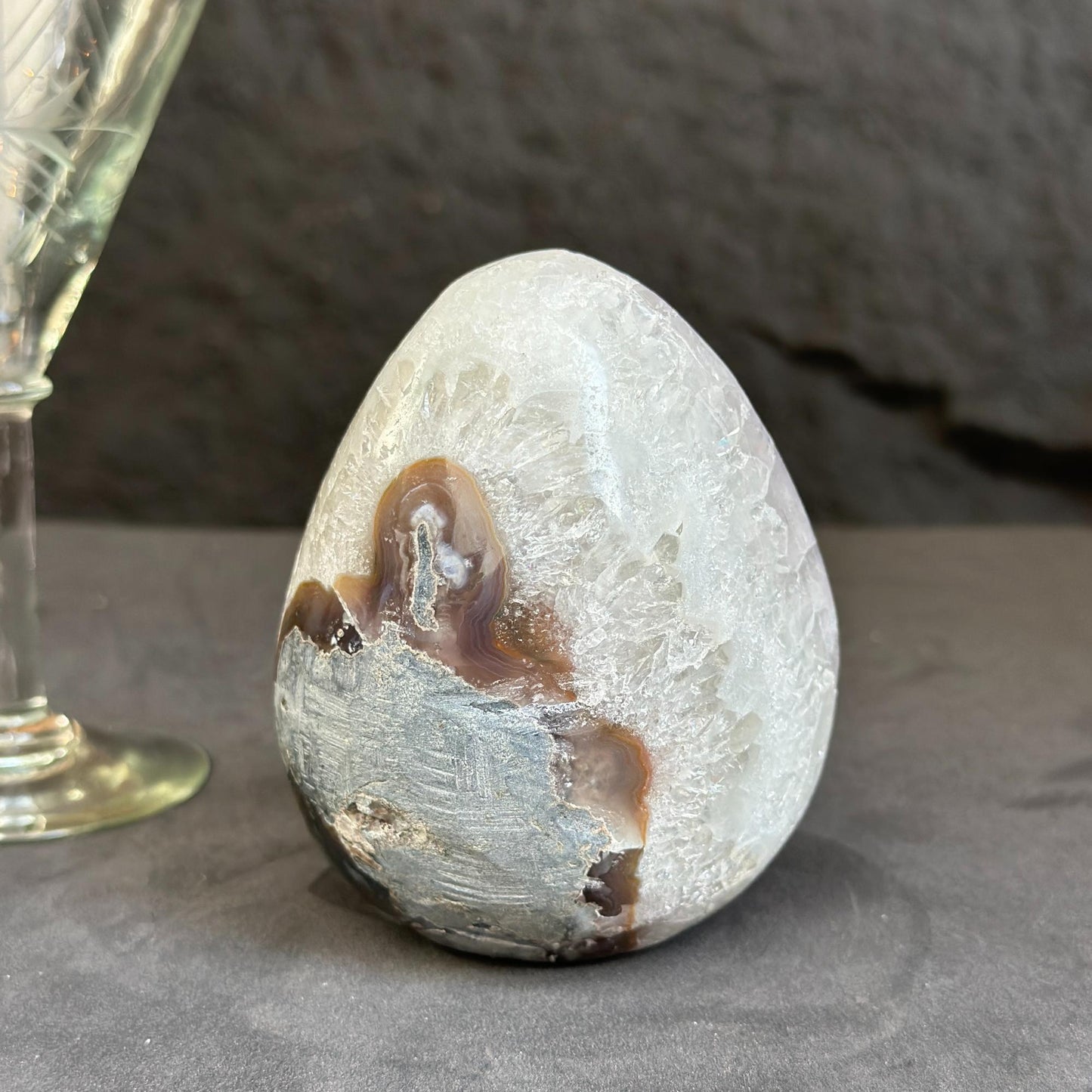 Clear Quartz Crystal Egg, Amethyst and quartz piece, Natural cave shaped polished  stones, white quartz geode